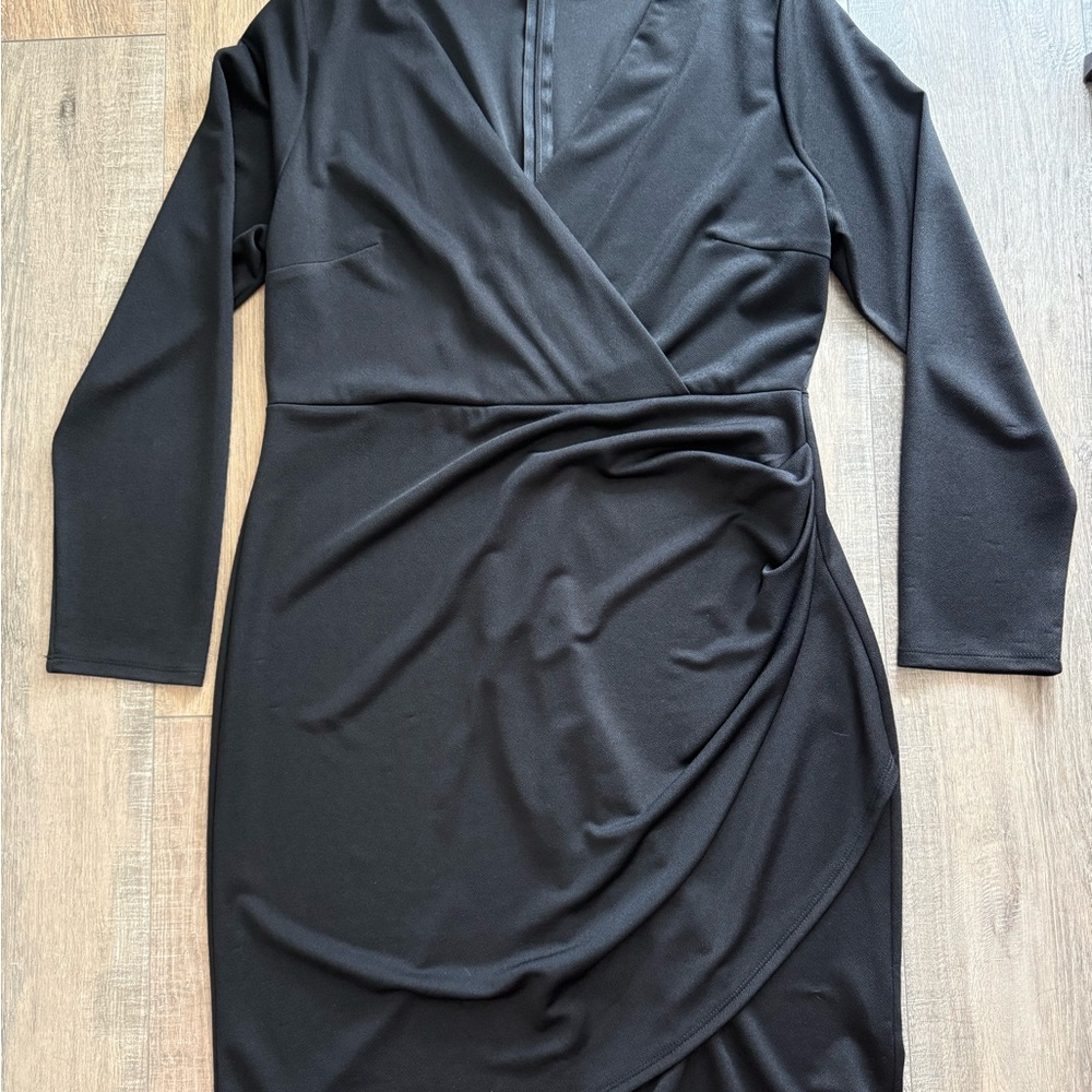 Fashion to Figure Black Asymmetrical Ruched Wrap Dress